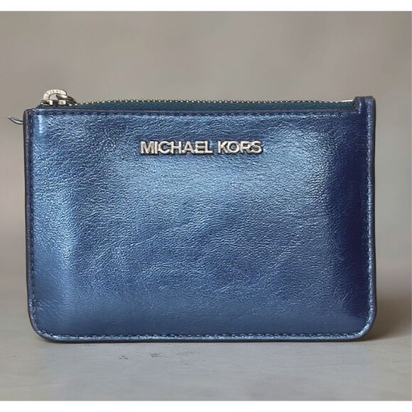 Michael Kors Metallic Blue Card Holder Teal - Picture 1 of 10